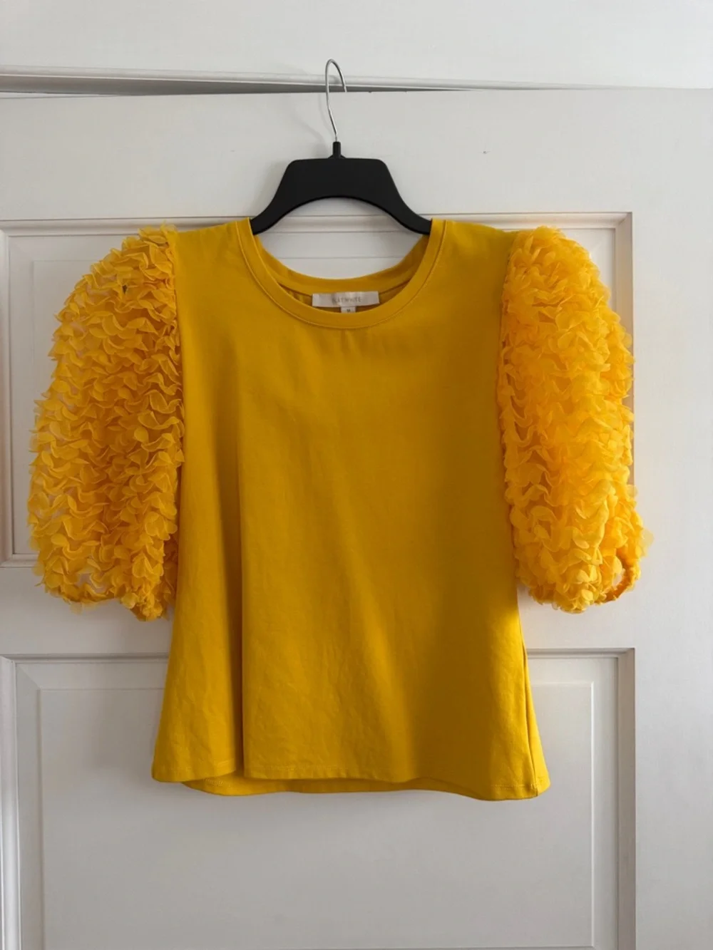 Yellow Puff Sleeve Ruffle Top - Picture 1 of 4
